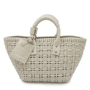 BALENCIAGA Bistro XS handbag basket bag pale gray straw